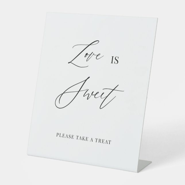 Expositor En L Love Is Sweet – Minimalist Wedding Pedestal Sign (Anverso)