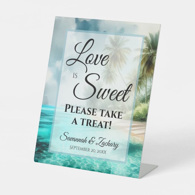 Expositor En L Love is Sweet Take a Treat Tropical Beach Wedding (Anverso)