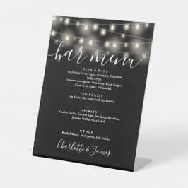 Expositor En L Luces de Cuerda Menú de Bar de Boda en Blanco y Ne