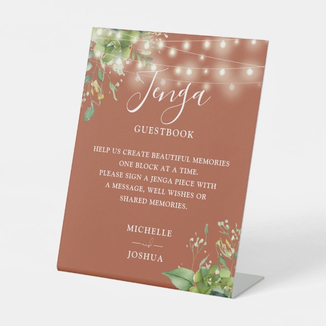 Expositor En L Luces verdes libro de visitas de Boda Terracotta J (Anverso)