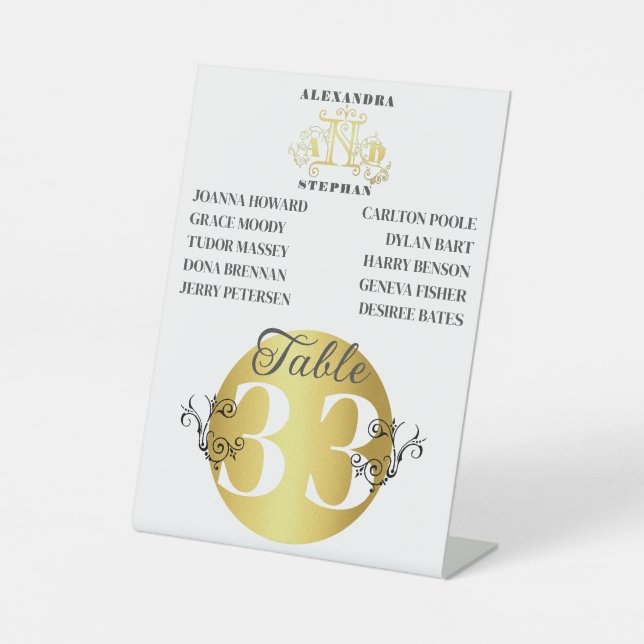 Expositor En L Lujoso Romántico Flourish Boda Gold Table Número (Anverso)