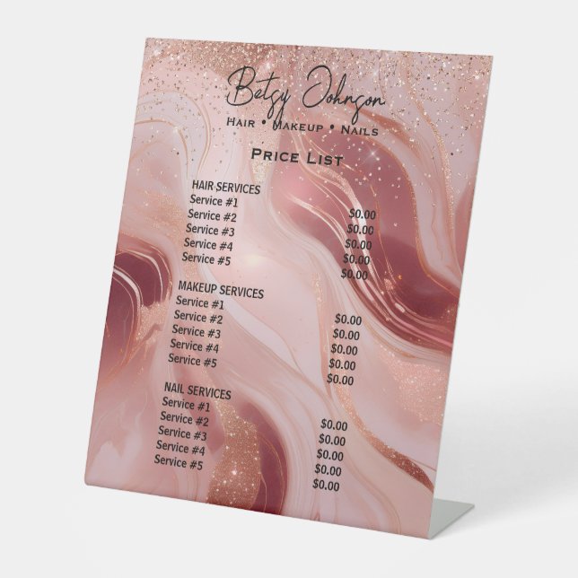 Expositor En L Luxury Rose Gold Glitter Beauty Salon Price List (Anverso)