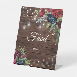 Expositor En L Madera Rusa Borgoña Floral Luces Alimentos Rótulo