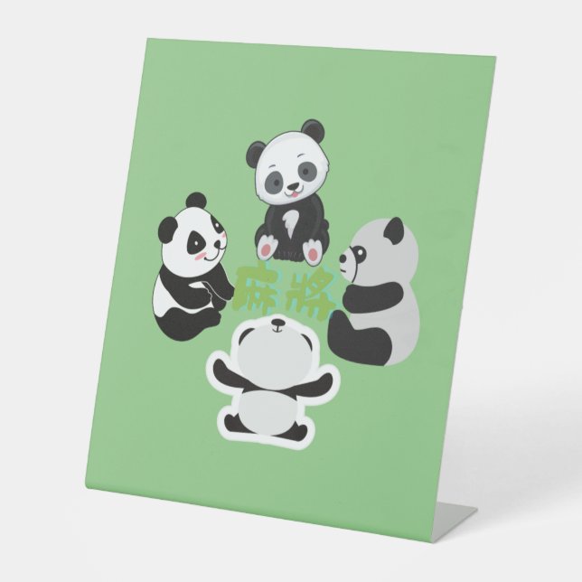 Expositor En L Mahjong Panda Cute Funny Rótulo Pedestal (Anverso)