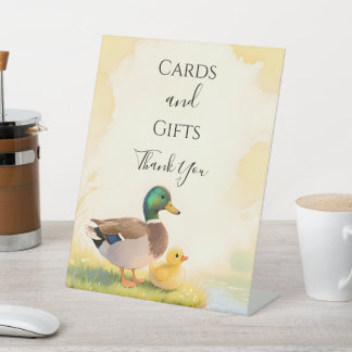 Expositor En L Mallard Duck with Duckling Baby Shower Table Sign