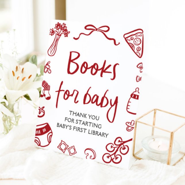 Expositor En L Mano roja italiana dibuja libros de Baby Shower pa (Red Italian Hand Drawn Baby Shower Books for Baby Sign)