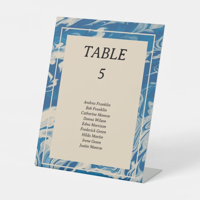 Expositor En L Marble azul Boda costero moderno número de tabla (Anverso)