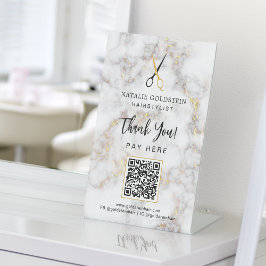 Expositor En L Marble Black Gold Scisor QR Code Pay Here