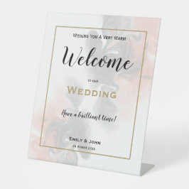 Expositor En L Marble Peach Gray Watercolor Bienvenido al Boda