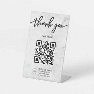 Expositor En L Marble Scan Me QR Code Logo Rótulo Pedestal