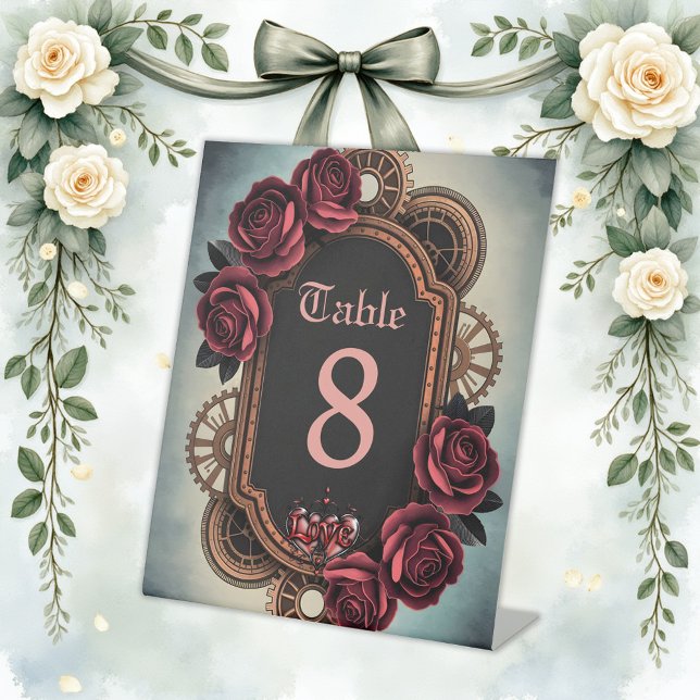 Expositor En L Marco Steampunk con rosas y engranajes rojos (Subido por el creador)