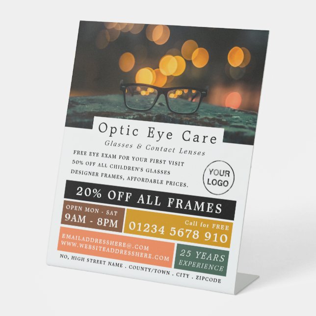 Expositor En L Marcos negros, óptico, profesional técnico (Anverso)