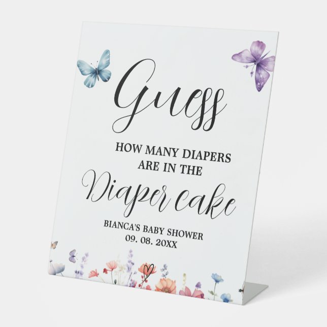 Expositor En L Mariposas Diaper adivinando juego de Baby Shower (Anverso)