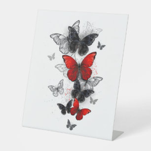 Expositor En L Mariposas Morpho voladoras negras y rojas