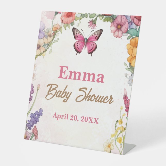 Expositor En L Mariposas rosadas Jardín floral Baby Shower (Anverso)