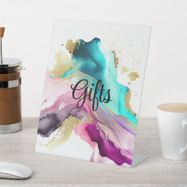 Expositor En L Mármol Resumen Rótulo Pedestal