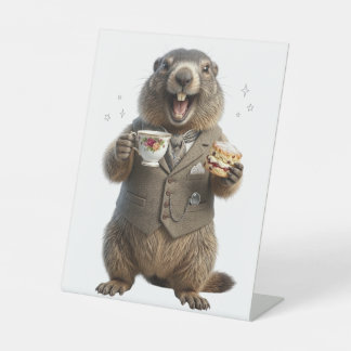 Expositor En L Marmota bebiendo té