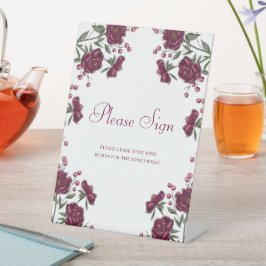 Expositor En L Maroon Rose Wedding Guest Book Sign