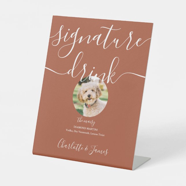 Expositor En L Mascota de Terracotta Boda Bebida firma (Anverso)