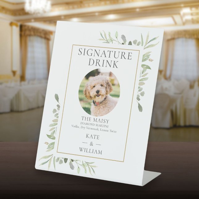 Expositor En L Mascota foto firma bebida Boda de verde (Pet Photo Signature Drink Greenery Wedding Pedestal Sign)