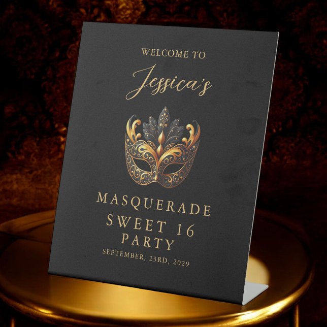 Expositor En L Masquerade Black Gold Sweet 16 Birthday Welcome (Subido por el creador)
