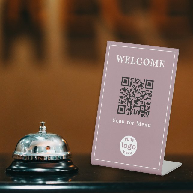 Expositor En L Mauve Restaurant Cafe Menú QR Code Business Logo (Mauve Restaurant Cafe Menu QR Code Business Logo Pedestal Sign)