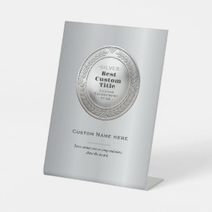 Expositor En L Medalla de plata realista 3D personalizable y edit