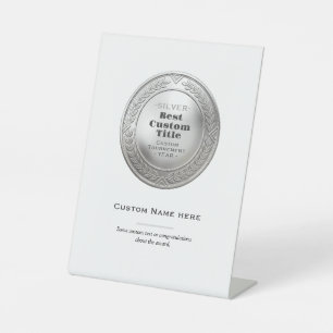 Expositor En L Medalla de plata realista 3D personalizable y edit