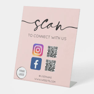 Expositor En L Media social QR Código rosa suave