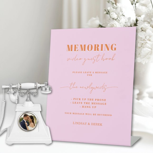 Expositor En L Memoring Guest Book Message Sign (Memoring Guest Book Message Sign
Pink Orange Bold Font)