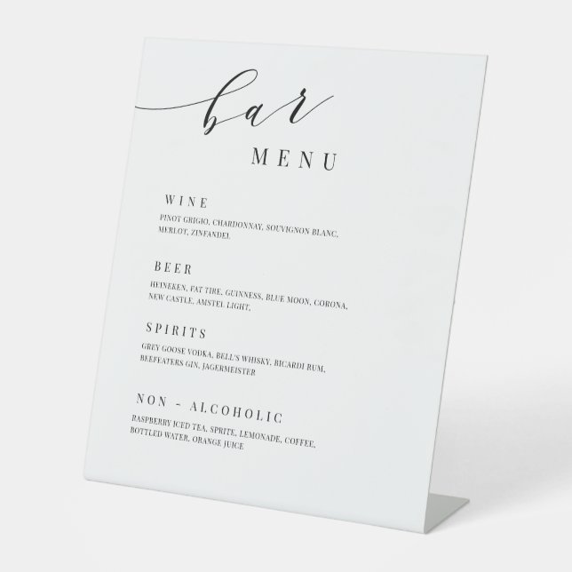 Expositor En L Menú boda Bebida Bar Recepción Mesa Rótulo J102 (Anverso)