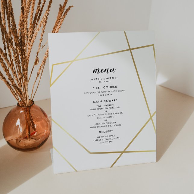 Expositor En L Menú boda de marco dorado geométrico moderno (Subido por el creador)