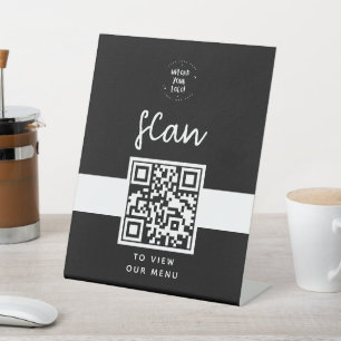 Expositor En L Menú Código QR Logotipo Negro sin contacto Moder
