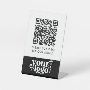 Expositor En L Menú Código QR Negro Logotipo sin contacto Café mo