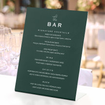 Menú de Bar de Boda Clásico Chic Minimalista Verde