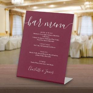 Expositor En L Menú de Bar de Boda con Letra de Burgundy