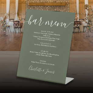 Expositor En L Menú de Bar de Boda con Letra de Firma Verde Oliva
