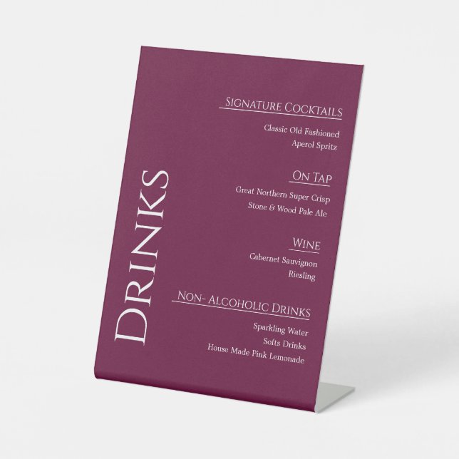 Expositor En L Menú de Bar de Boda de Acrílico Moderno | Editable (Anverso)