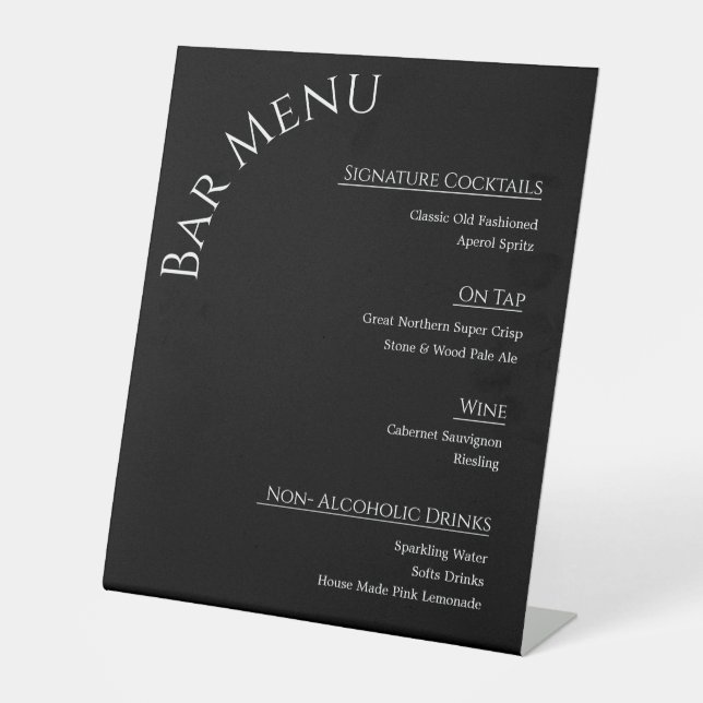 Expositor En L Menú de Bar de Boda de Acrílico Moderno | Editable (Anverso)