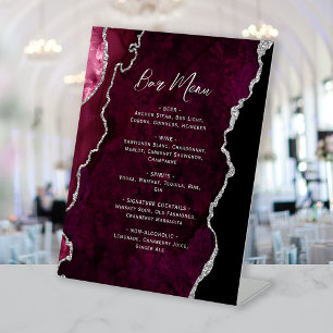 Expositor En L Menú de Bar de Boda de Ágata Plateada de Borgoña