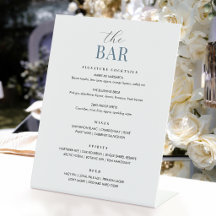 Menú de Bar de Boda Elegante Chic Minimalista Azul
