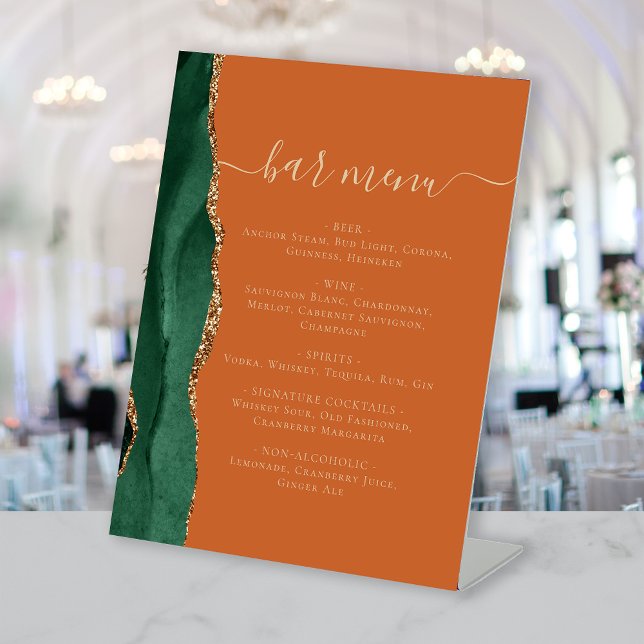 Expositor En L Menú de Bar de Boda Esmeralda Verde Ágata Naranja  (Subido por el creador)