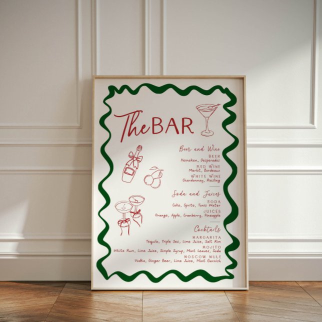 Expositor En L Menú de Bar de Fiesta de Despedida de Soltera con  (The Bar sign with italian theme)