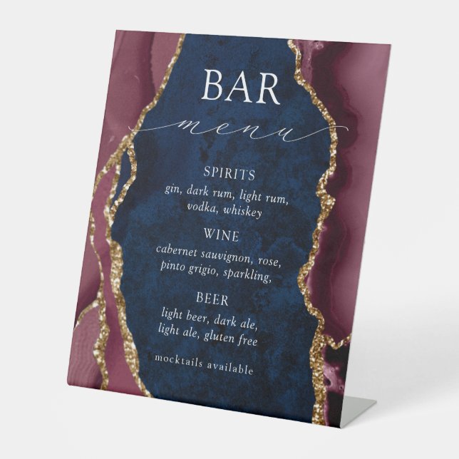 Expositor En L Menú de bar Navy, Borgoña y Agate de Oro (Anverso)