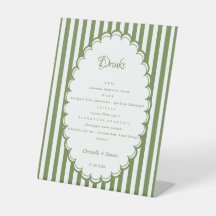 Menú de barra de boda con franja verde oliva, bebi