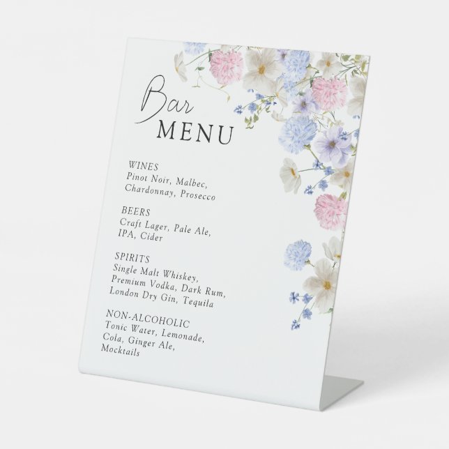 Expositor En L Menú de barra de boda de flores silvestres rosadas (Anverso)
