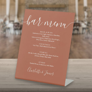 Expositor En L Menú de barra de boda de guión de firma de terraco