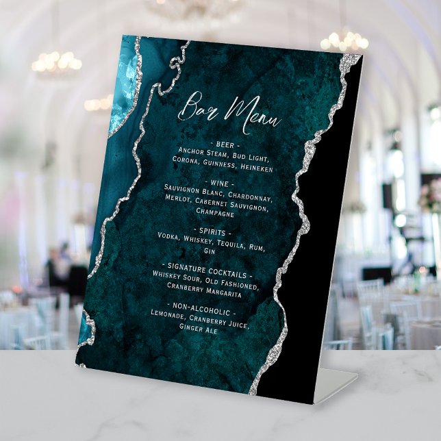 Expositor En L Menú de barra de bodas de ágata azul teal plateada (Subido por el creador)
