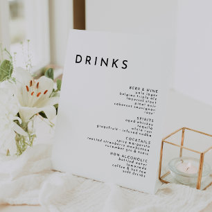 Expositor En L Menú de bebidas Bodas negritas y blancas modernas