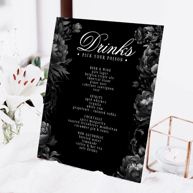 Expositor En L Menú de bebidas clásicas de Boda negro gótico (Subido por el creador)
